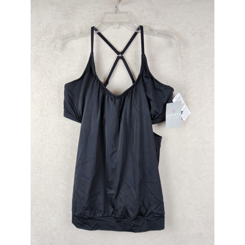 Athleta Women's Blousy Tankini Built In Bra Black Swim Athletic Top Size 40B/C